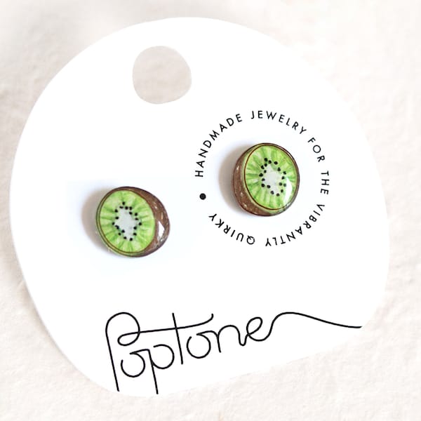 Cute Green Kiwi Fruit Stud Earrings / Summer Fruit Jewelry