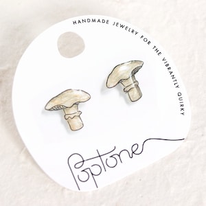 White Cottagecore Mushroom Earrings / Matsutake Mushroom Earrings / woodland jewelry