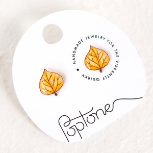 Aspen Leaf Earrings, Aspen studs, yellow leaf earrings, autumn leaf jewelry, aspen leaves