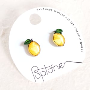 Lemon Stud Earrings / Lemon Fruit Earrings / Yellow Citrus Summer earrings
