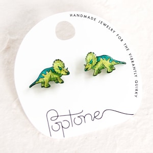 Pendientes de dinosaurio Triceratops / Joyería Dino / Pendientes de ciencia