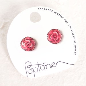 Pink Rose Flower Stud Earrings / pink roses / small rose earrings / gift for her