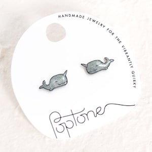 Narwhal Earrings, cute narwhal studs, kawaii nerd earrings image 1