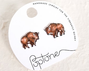 Buffalo Bison American Wildlife Animal Stud Earrings