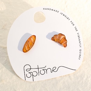 French Baguette and Croissant Parisian Food Bakery Boulangerie Stud Earrings