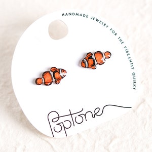 Clownfish Ocean Stud Earrings | cute little orange fish earrings | clownfish sea creature jewelry