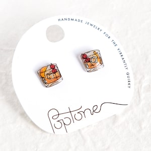 Old Fashioned Cocktail Earrings | glass of whiskey drink earrings | cocktail party jewelry