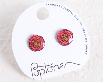 Ranunculus Flower earrings / pink flower earrings / floral studs / flower post earrings