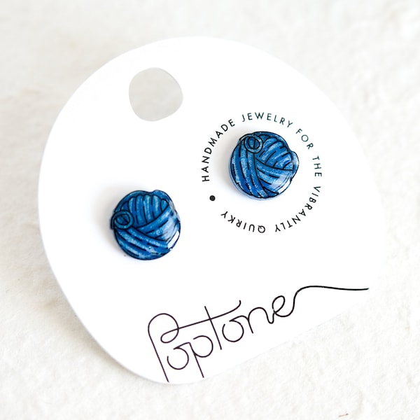 Yarn ball earrings, knitting gift, blue ball of yarn earring studs, gift for knitter