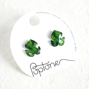 Monstera Earrings / Tropical Leaf Stud Earrings / Monstera Leaf Jewelry