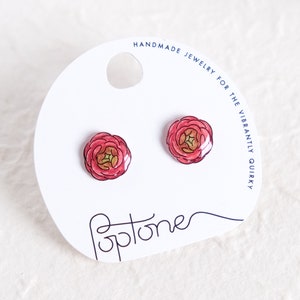 Ranunculus Flower earrings / pink flower earrings / floral studs / flower post earrings