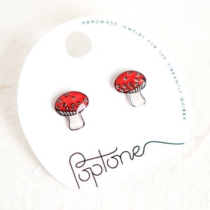 Red Mushroom Earrings / Cottagecore Mushroom Earrings / Amanita Woodland Toadstool / Gamer Earrings