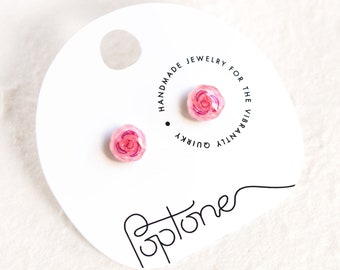 Tiny Rose Stud Earrings / Petite Fleurs / Pink Rose Stud Earrings