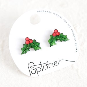 Christmas Holly Leaf Earrings | holly and berries holiday party earrings | holly leaves