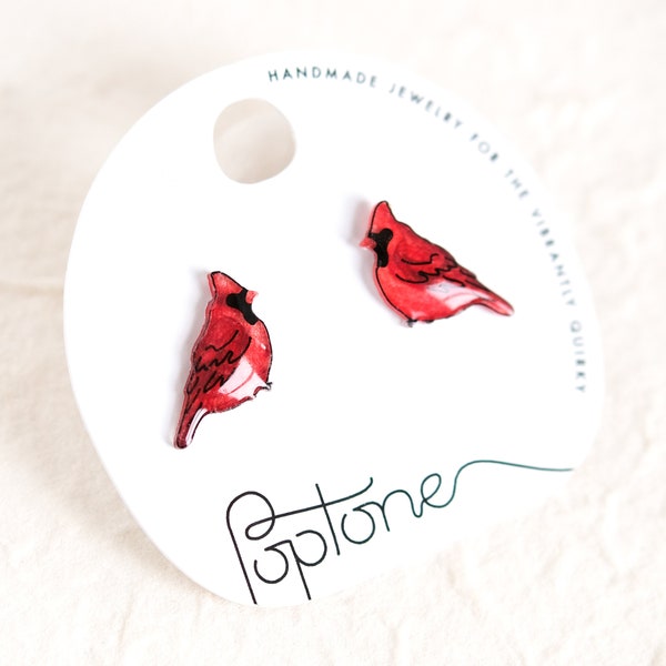 Red Cardinal Winter Bird Earrings | bird lover ornithologist nature gift