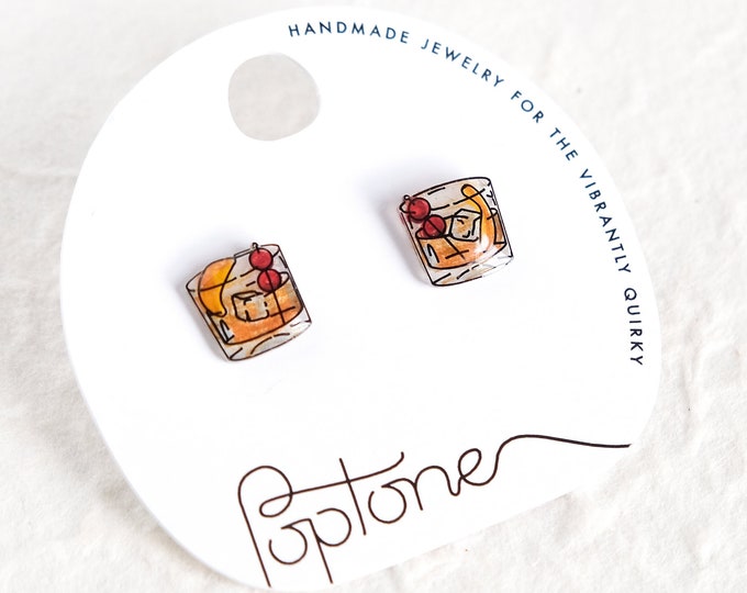 Old Fashioned Cocktail Earrings | glass of whiskey drink earrings | cocktail party jewelry