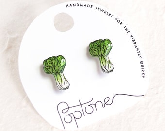 Bok Choy Earrings, vegetable jewelry, kawaii earrings, food veggie earrings