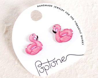 Flamingo Pool Floatie Earrings | cute pink summer fun flamingo pool beach earrings | pink flamingo stud earrings