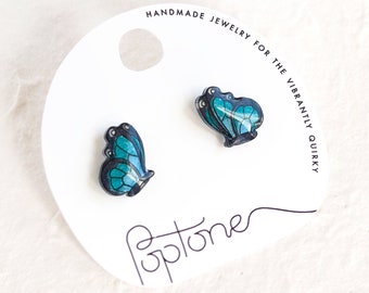 Blue Butterfly Studs / Butterfly Wing Earrings / Butterfly Jewelry