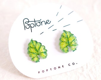 Houseplant Earrings / Elephant Ear Plant Leaf / Leaf Studs / Plant Lover Earrings