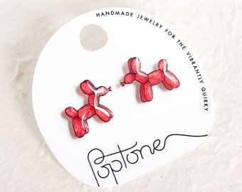 Balloon Dog Earrings / Red Balloon Animal Earrings / Kawaii Balloon Dog Art