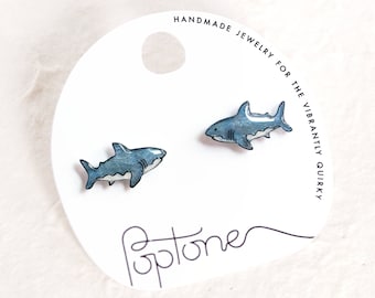 Cute Shark Earrings / Shark Week / Nautical Animal Stud Earrings / Cute Ocean Jewelry