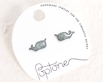 Narwhal Earrings, cute narwhal studs, kawaii nerd earrings