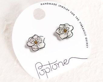 Magnolia Earrings, White Flower Stud Earrings, Magnolias, Floral Bridal Earrings, flower studs