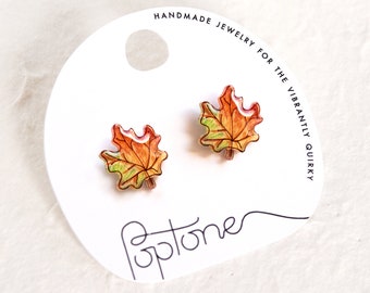 Maple Leaf Stud Earrings / Intricate Autumn Leaves / Canada Maple Earrings