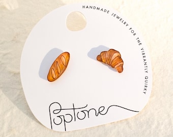 French Baguette and Croissant Parisian Food Bakery Boulangerie Stud Earrings