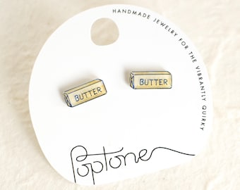 Stick of Butter Earrings / foodie yellow butter culinary stud earrings