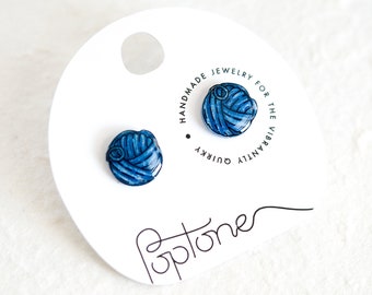 Yarn ball earrings, knitting gift, blue ball of yarn earring studs, gift for knitter