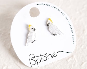 Cockatoo Bird Stud Earrings / Cute Everyday Wear White and Yellow Bird Stud Earrings