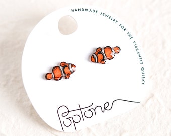 Clownfish Ocean Stud Earrings | cute little orange fish earrings | clownfish sea creature jewelry