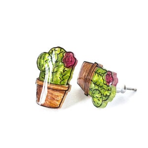 Potted Cactus Stud Earrings, Cactus Earrings, Cactus Studs, Succulent Earrings