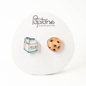 Milk and Cookies Stud Earrings, kawaii food earrings, milk and cookie jewelry, cute earrings image 7