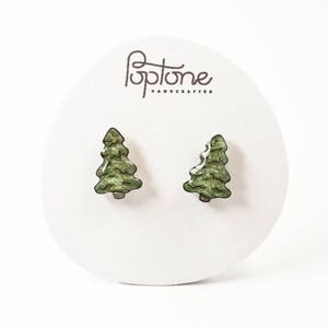 Pine Tree Earrings, Christmas tree earrings, pine trees, nature tree stud earrings, simple Christmas jewelry image 2