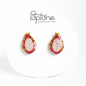 Dragon Fruit Earrings, pitaya earrings, dragonfruit earrings, fruit earrings, kawaii