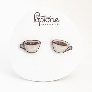 Coffee Stud Earrings, coffee lover jewelry, coffee cup, latte earrings, latte art jewelry image 4