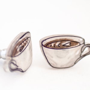 Coffee Stud Earrings, coffee lover jewelry, coffee cup, latte earrings, latte art jewelry image 2