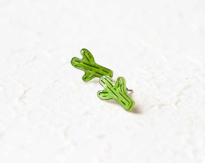 Saguaro Cactus Earrings / green southwest desert cacti stud earrings / succulent earrings / cactus jewelry image 7