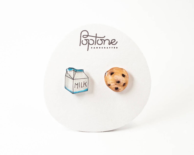 Milk and Cookies Stud Earrings, kawaii food earrings, milk and cookie jewelry, cute earrings image 7