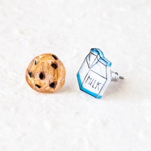 Milk and Cookies Stud Earrings, kawaii food earrings, milk and cookie jewelry, cute earrings image 4