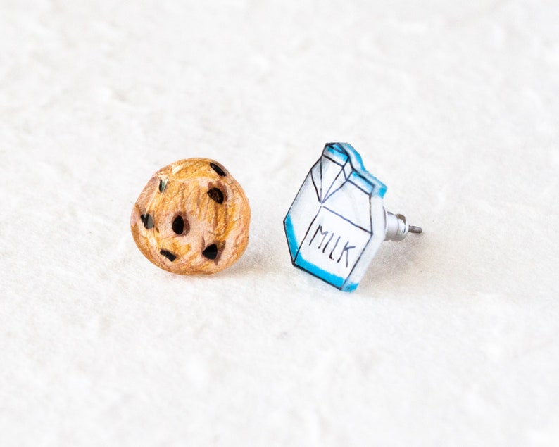 Milk and Cookies Stud Earrings Kawaii Food Earrings Milk and Etsy