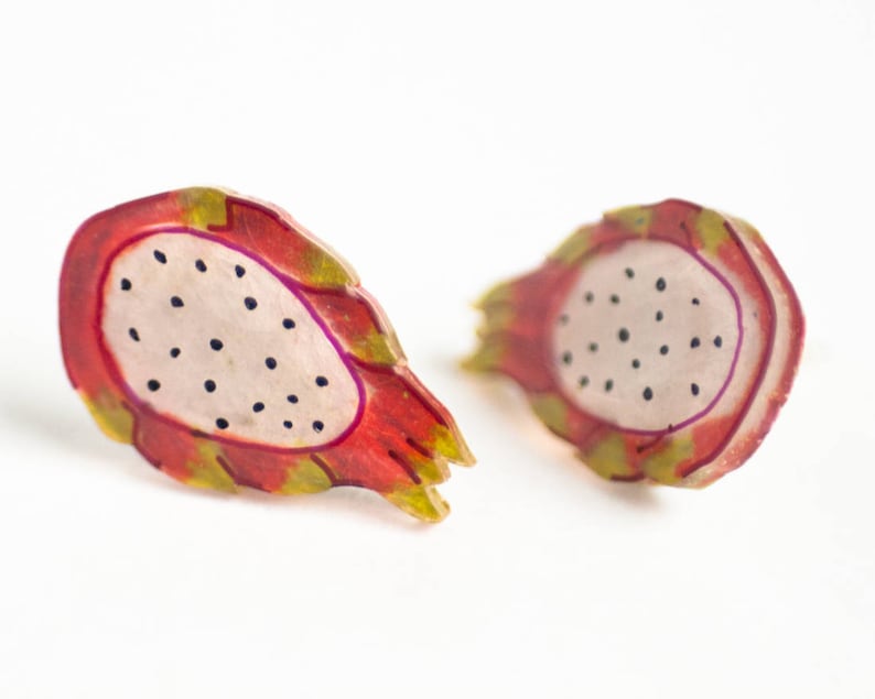 Dragon Fruit Earrings / pitaya kawaii earrings / dragonfruit earrings image 4