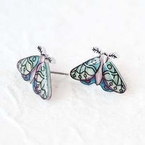 Forest Moth Stud Earrings / whimsical fairycore teal and purple moth butterfly nature earrings