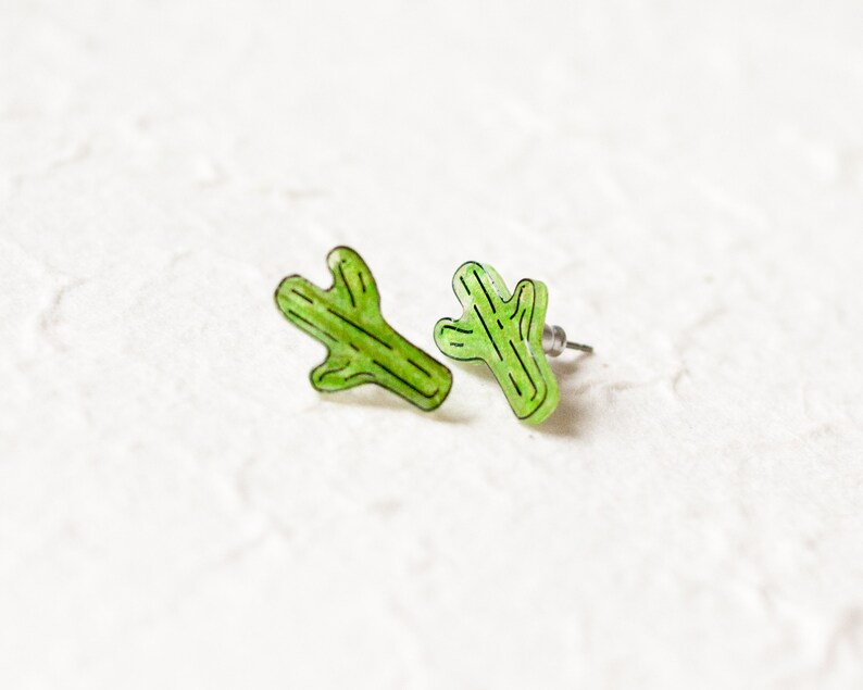 Saguaro Cactus Earrings / green southwest desert cacti stud earrings / succulent earrings / cactus jewelry image 8