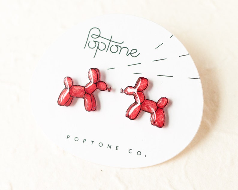 Balloon Dog Earrings / Red Balloon Animal Earrings / Kawaii Balloon Dog Art image 10