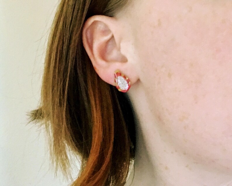 Dragon Fruit Earrings / pitaya kawaii earrings / dragonfruit earrings image 5