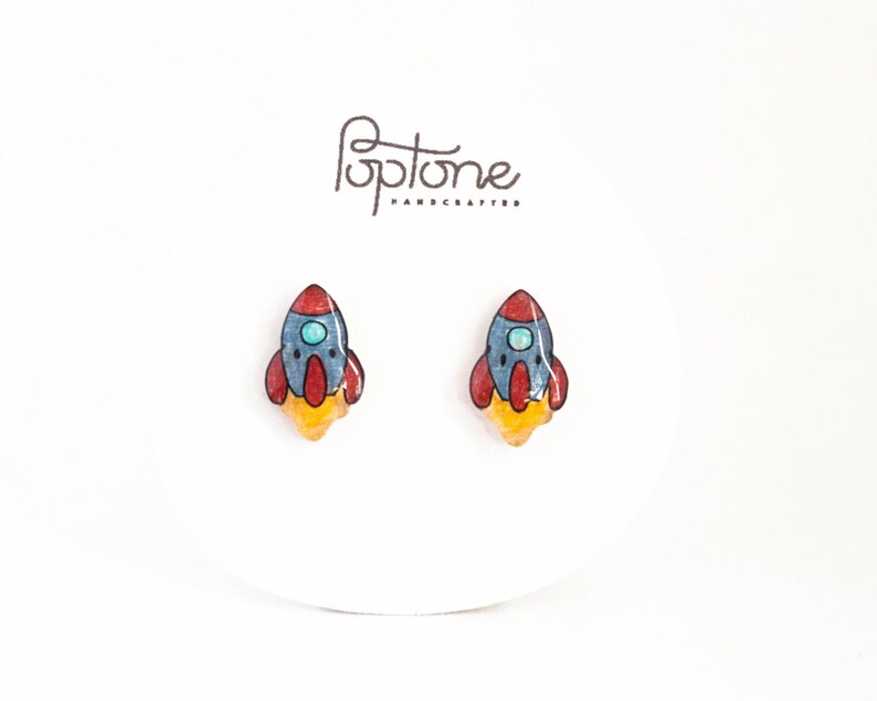 Rocket space ship earrings, Rocket ship Stud Earrings, Space Nerd Earrings, Rocket Jewelry image 4